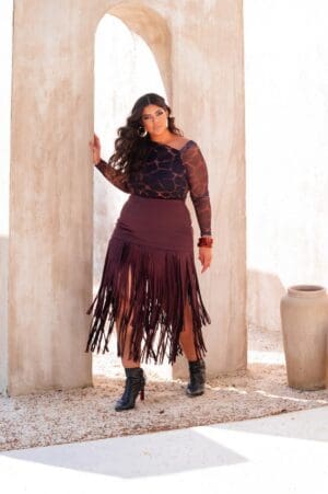 SAIA MIDI FRANJA SUEDE